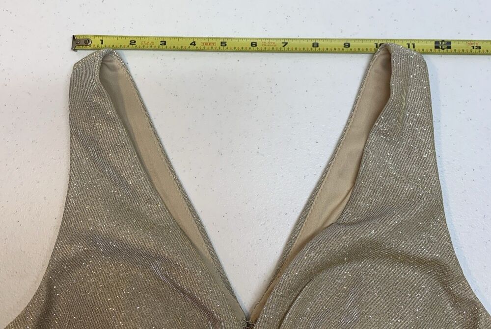 Oleg Cassini Formal Dress Gown Women’s 4‎ Champagne Metallic Prom Black Tie - Picture 13 of 15